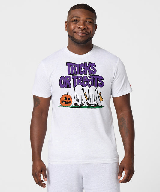 Ash crewneck t-shirt featuring Charlie Brown and the Peanuts gang in a Halloween graphic on the front-2