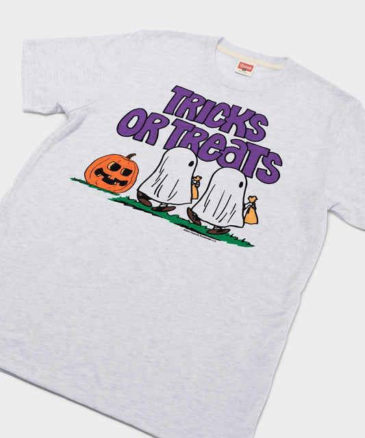 Ash crewneck t-shirt featuring Charlie Brown and the Peanuts gang in a Halloween graphic on the front-1