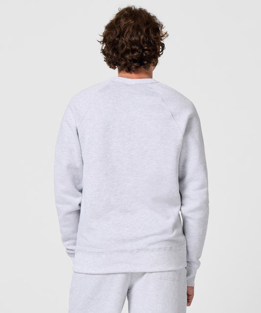 Ash grey crewneck sweatshirt featuring a vintage Peanuts autumn graphic on the front chest-3