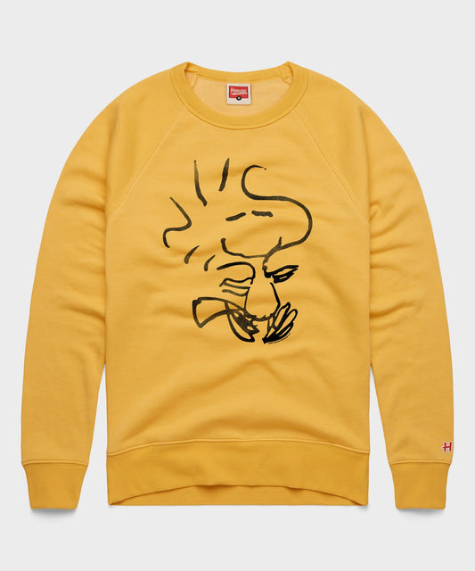 Gold crewneck sweatshirt featuring Woodstock centered on the front chest-0