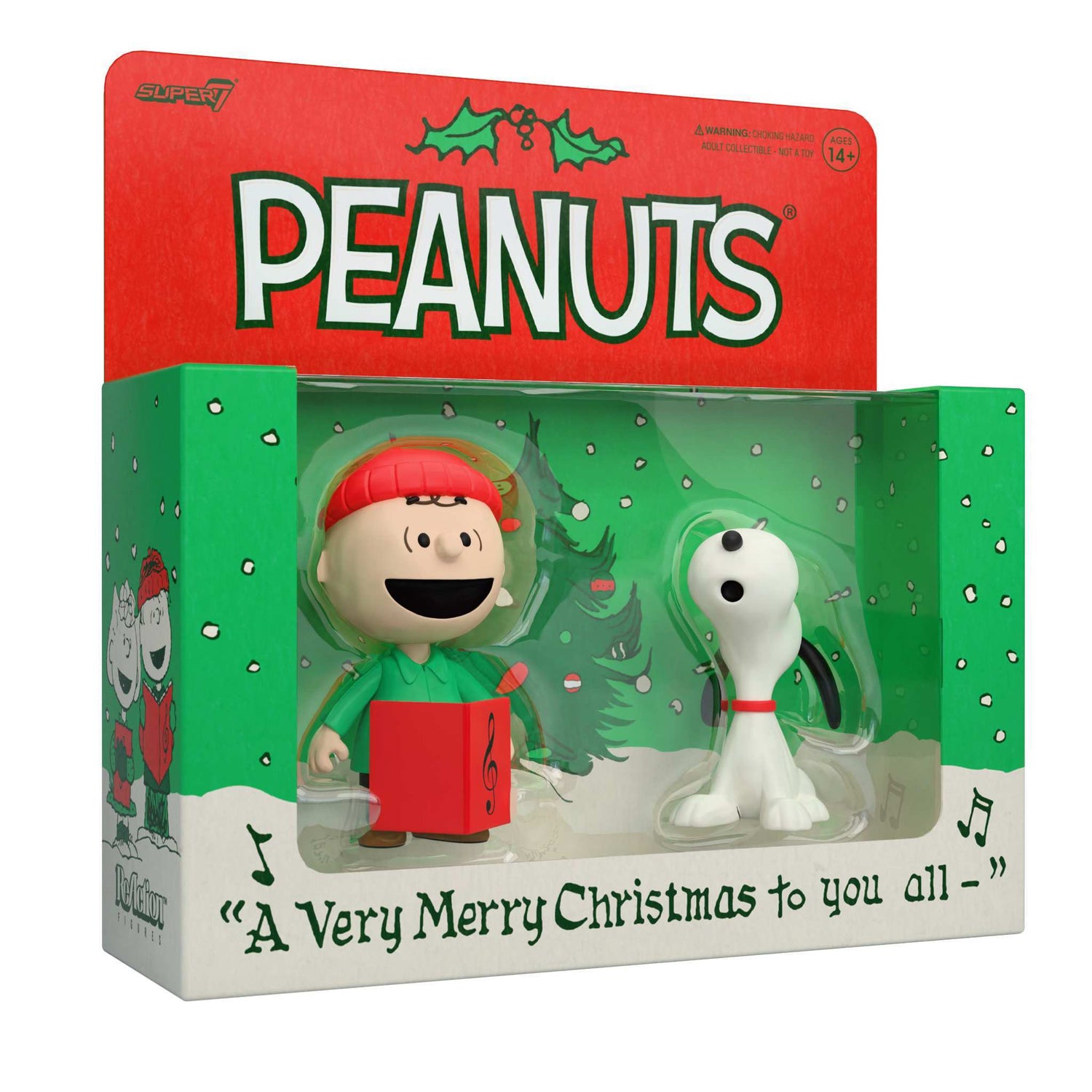 Peanuts Charlie Brown and Snoopy Caroling ReAction Figures in packaging