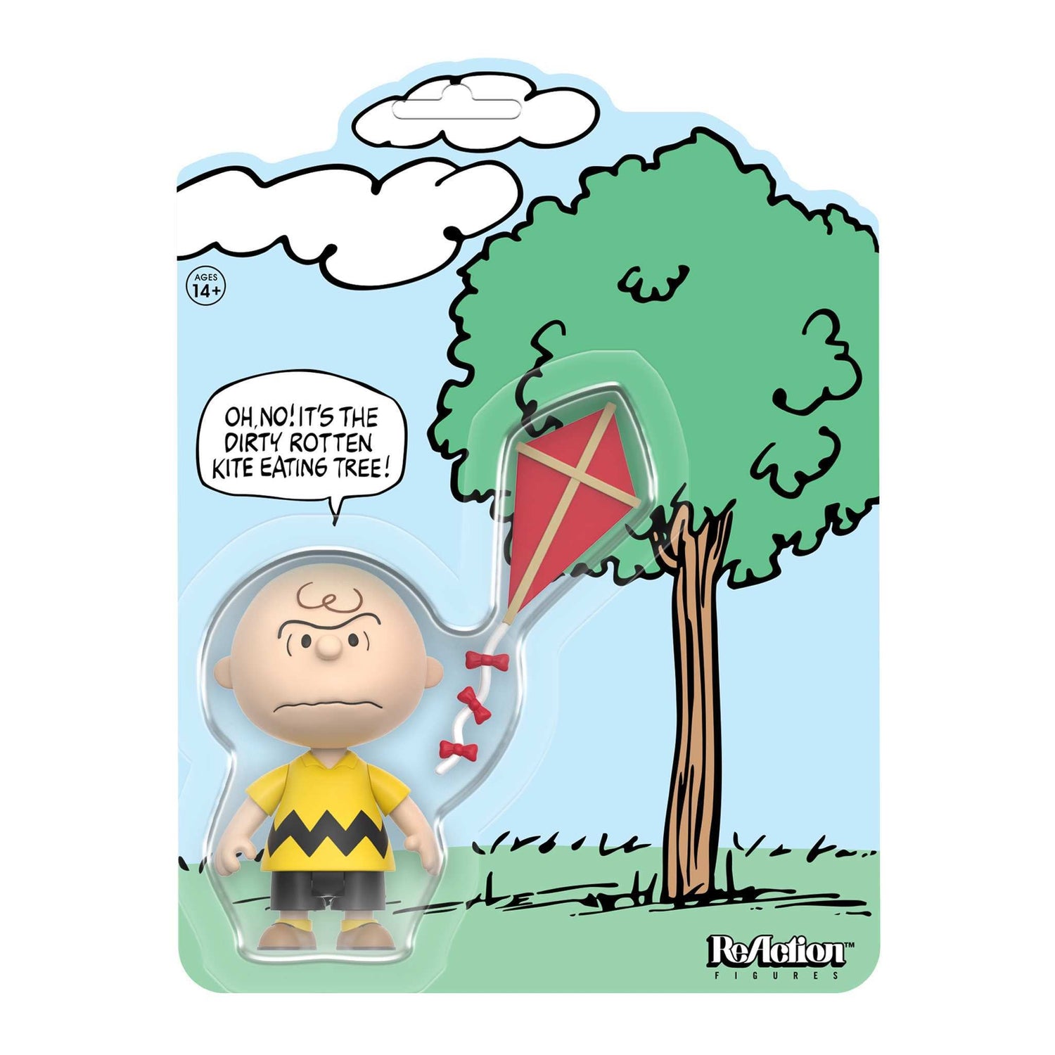 Peanuts ReAction figure featuring Charlie Brown looking frustrated in front of the Kite-Eating Tree.
