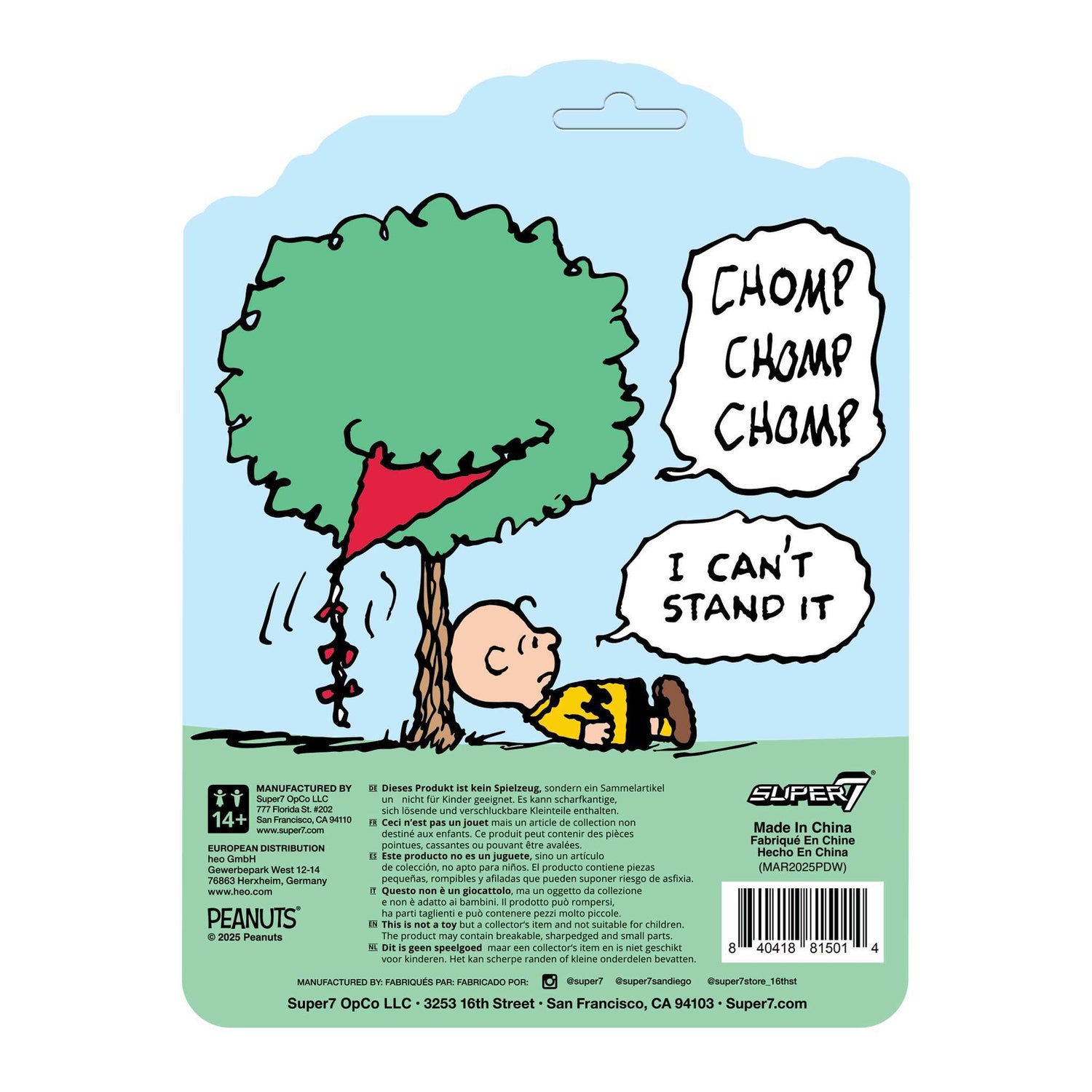 Back of packaging featuring a classic Charles Schulz Peanuts comic strip.