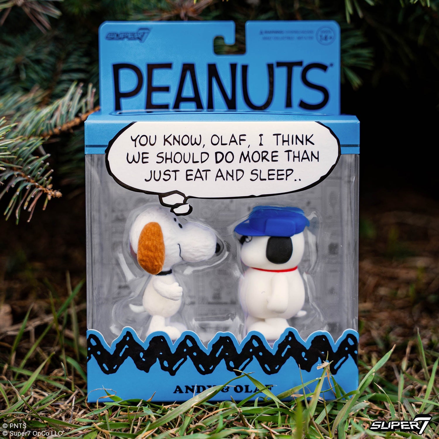 Detailed view of the fuzzy flocked Andy and sensitive Olaf figures.