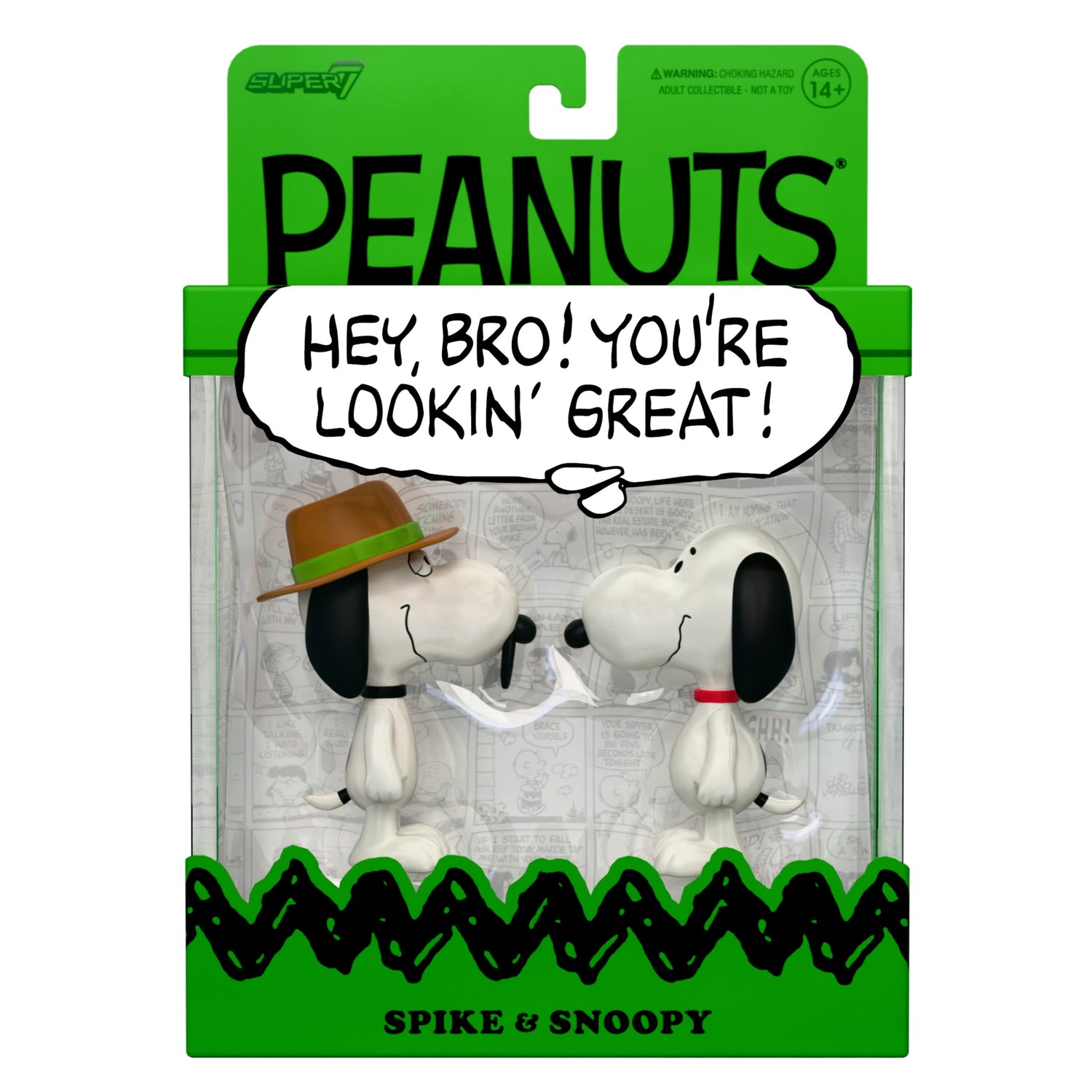 Peanuts Snoopy and Spike ReAction figures in window box packaging