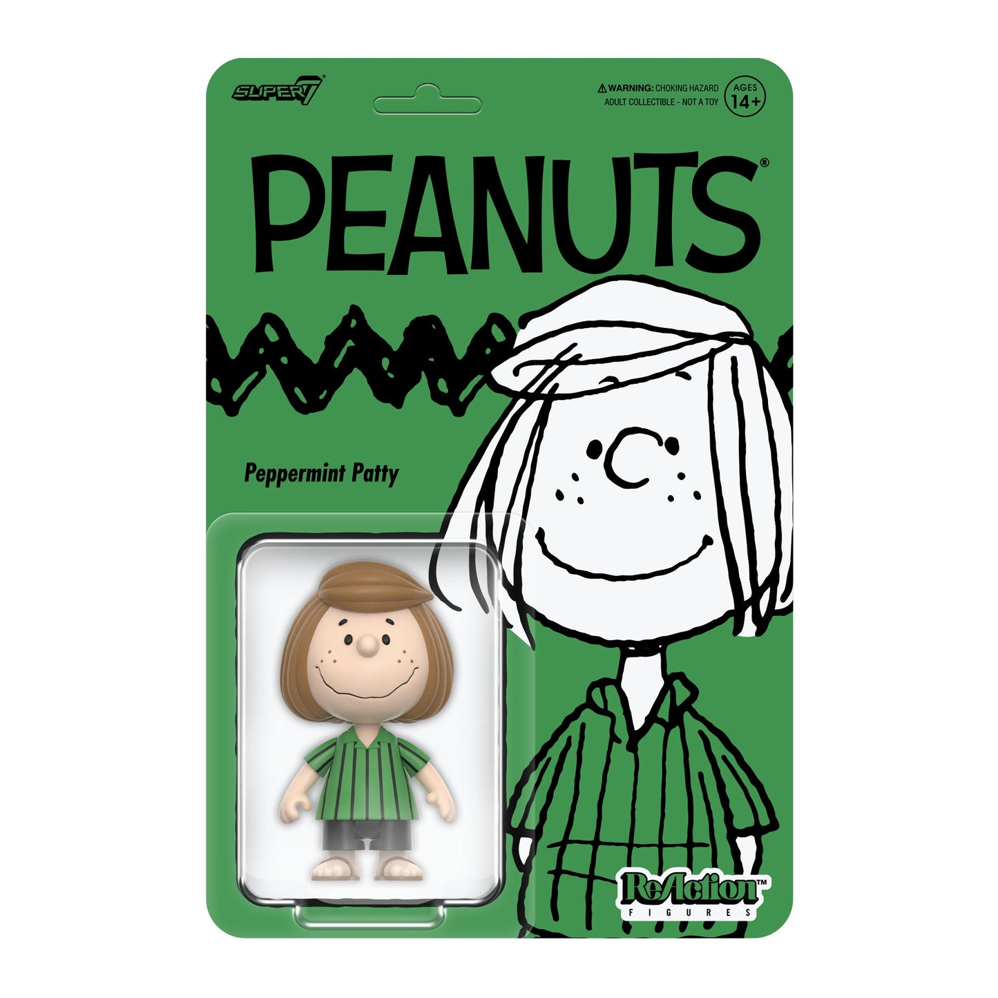 Super7 Peanuts Peppermint Patty ReAction figure in blister packaging