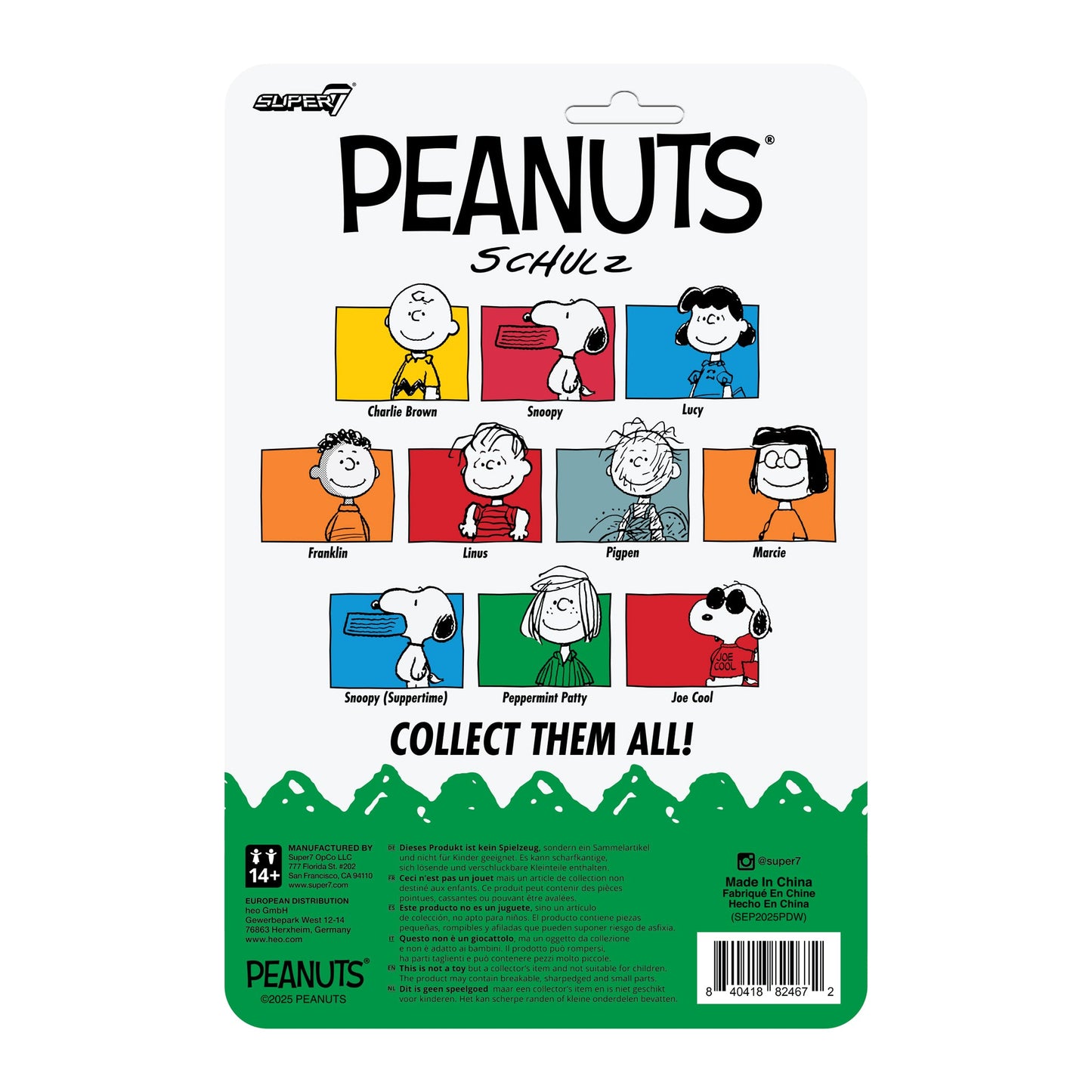 Back of Peanuts Peppermint Patty ReAction figure packaging with comic art