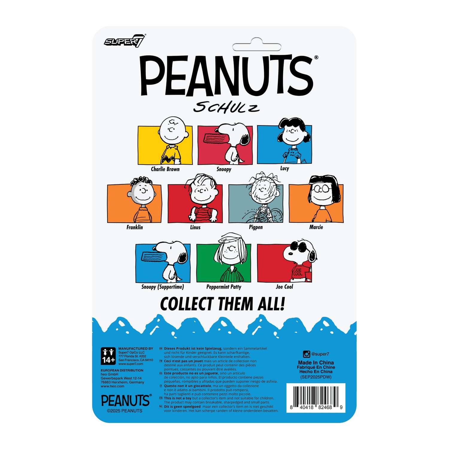 Detailed card-back packaging with Charles Schulz comic art illustration