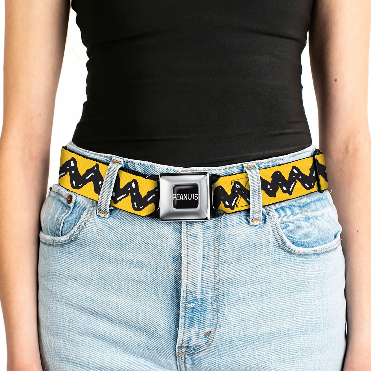 Peanuts Seatbelt Belt: Charlie Brown Zig Zag Stripe & Title Logo