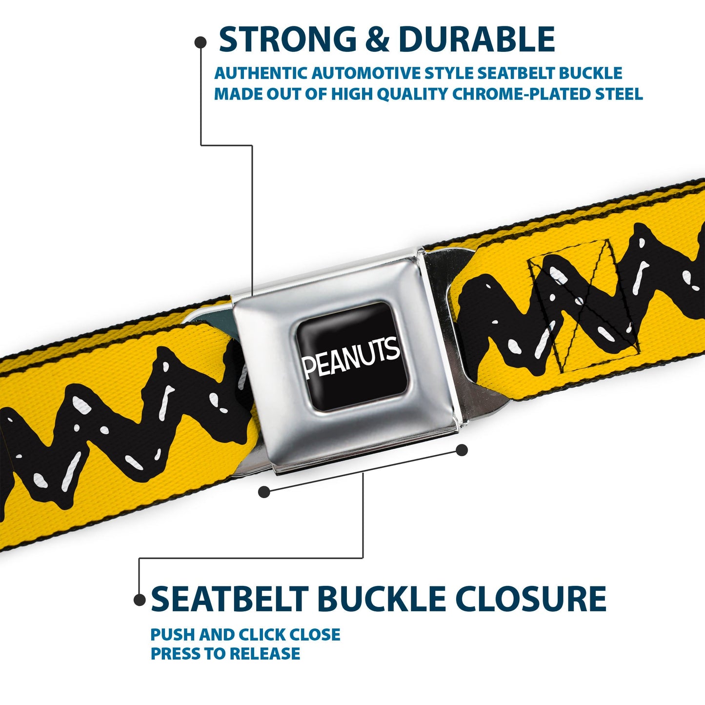 Peanuts Seatbelt Belt: Charlie Brown Zig Zag Stripe & Title Logo