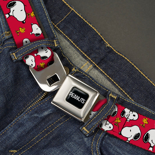 Peanuts Seatbelt Belt: Snoopy & Woodstock Red Webbing-1