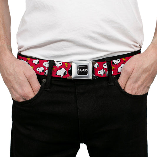 Peanuts Seatbelt Belt: Snoopy & Woodstock Red Webbing-2