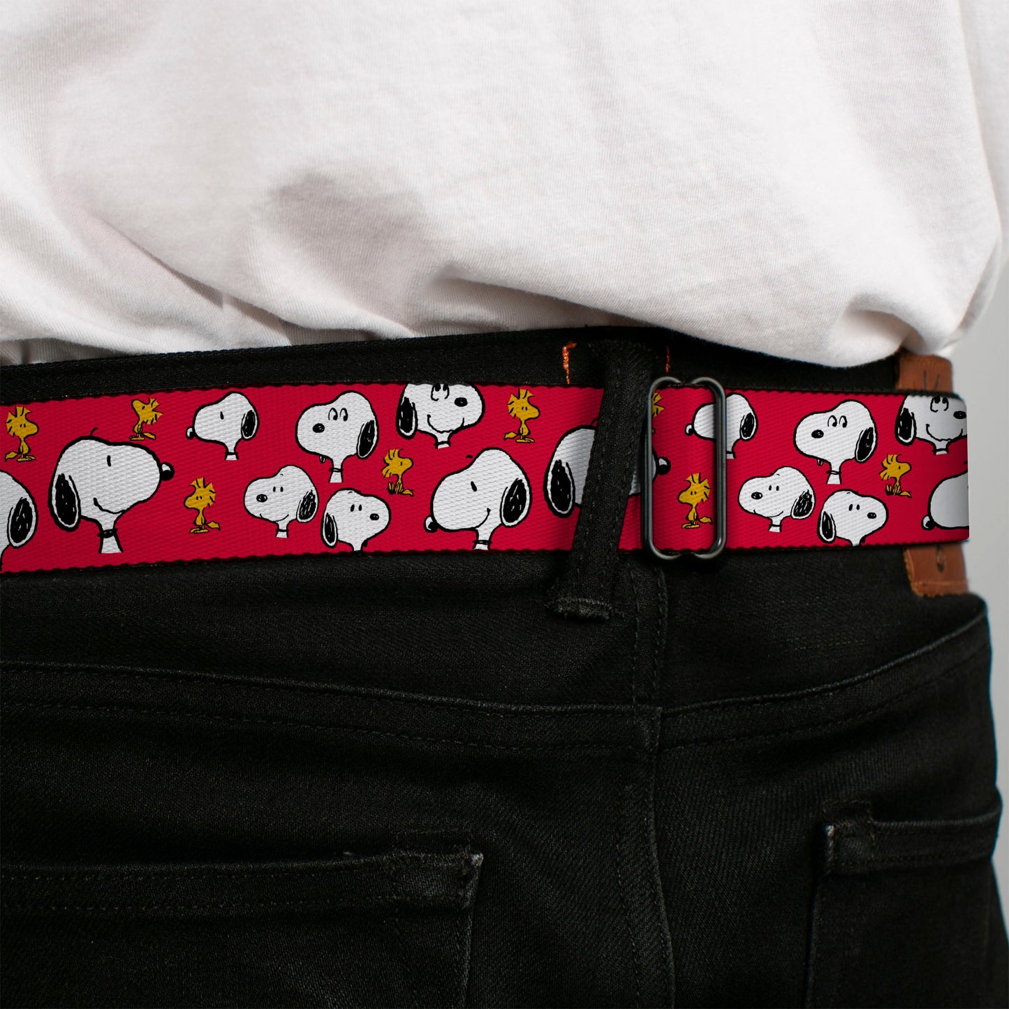 Peanuts Seatbelt Belt: Snoopy & Woodstock Red Webbing