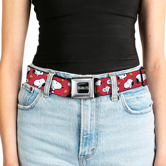 Peanuts Seatbelt Belt: Snoopy & Woodstock Red Webbing-4