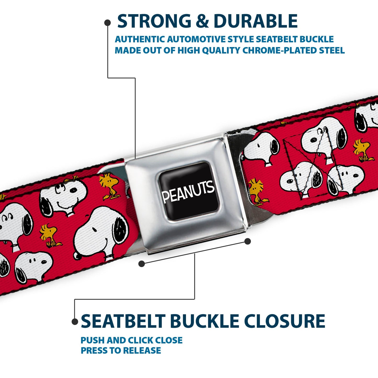 Peanuts Seatbelt Belt: Snoopy & Woodstock Red Webbing