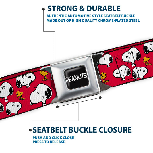 Peanuts Seatbelt Belt: Snoopy & Woodstock Red Webbing-6