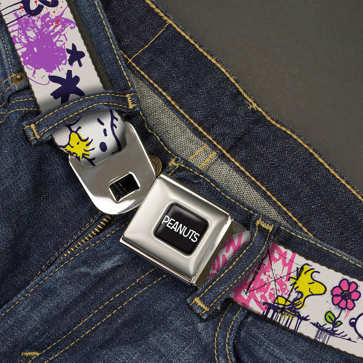 Peanuts Snoopy & Woodstock Graffiti Seatbelt Belt - The Peanuts Store