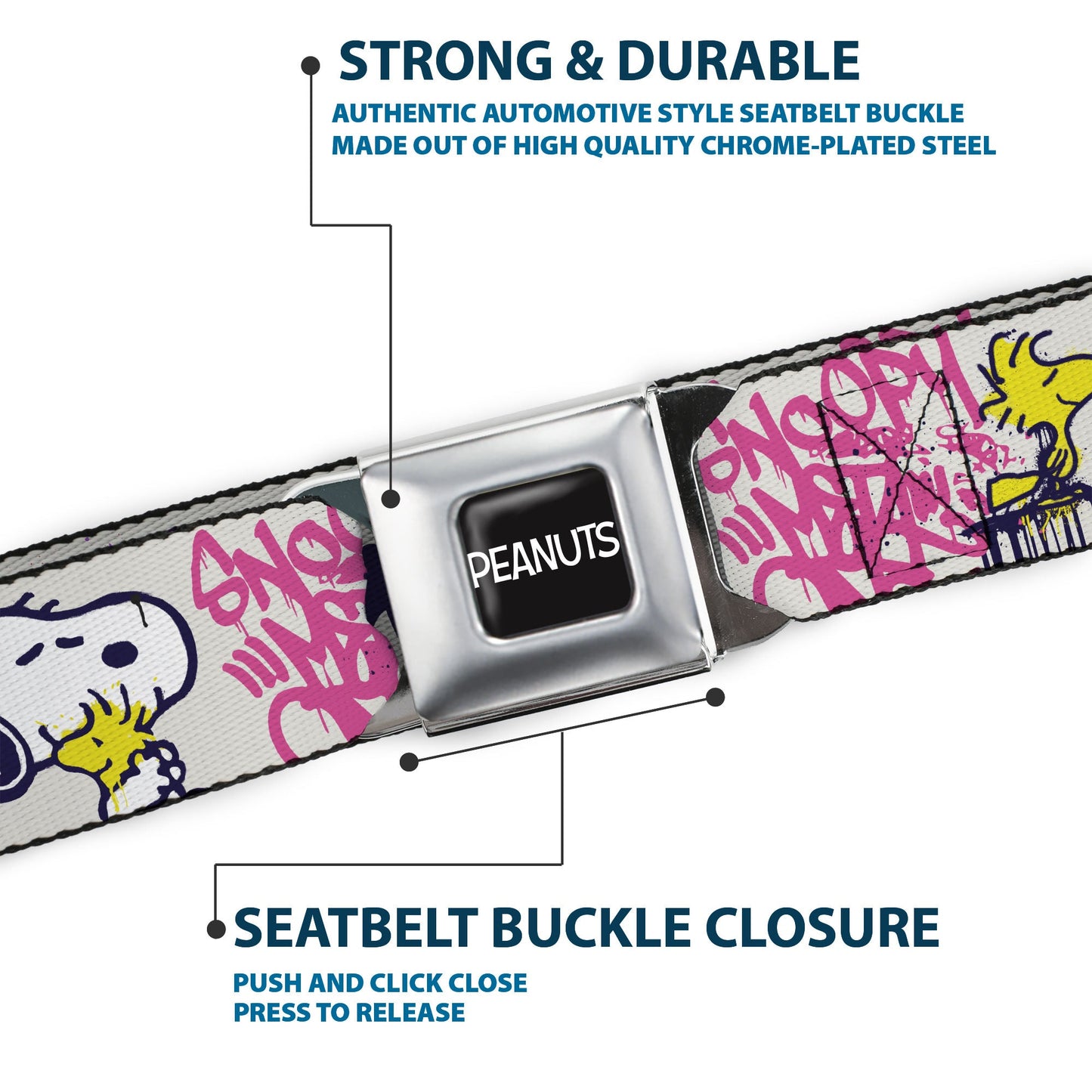 Peanuts Snoopy & Woodstock Graffiti Seatbelt Belt - The Peanuts Store