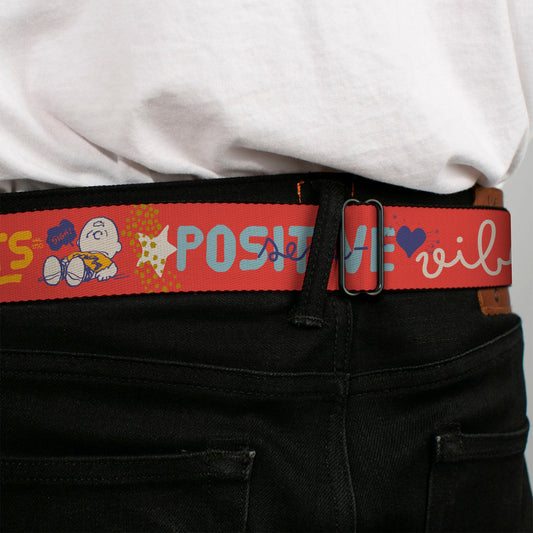 Peanuts Title Logo Seatbelt Belt: Black/White Design & Semi-Positive Vibes Webbing from The Peanuts Store.-3