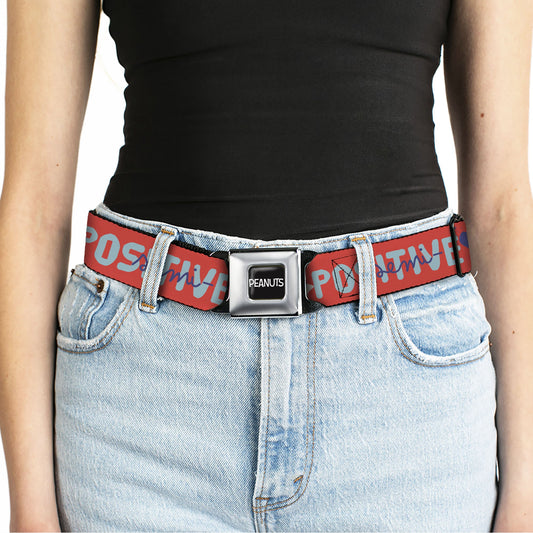 Peanuts Title Logo Seatbelt Belt: Black/White Design & Semi-Positive Vibes Webbing from The Peanuts Store.-4