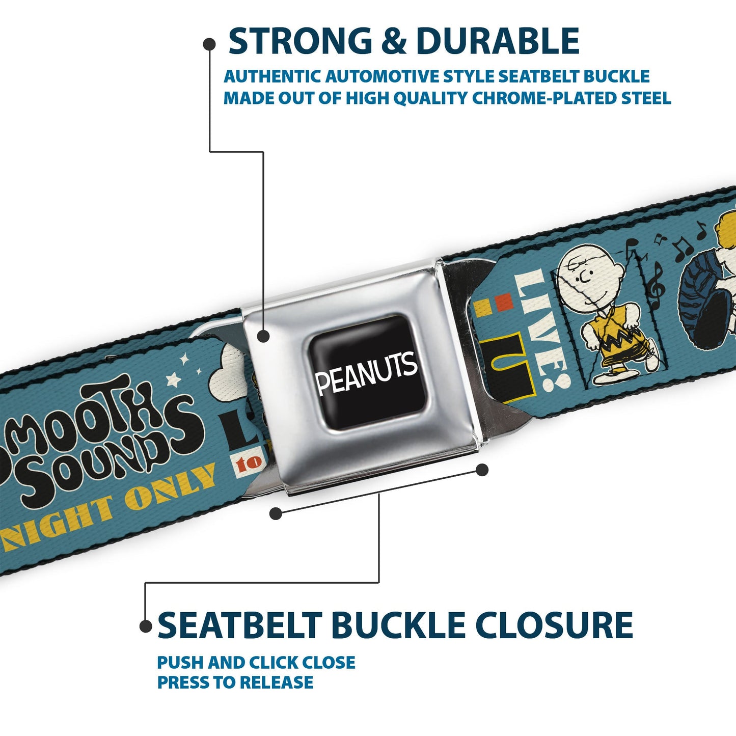 Peanuts Gang Dance Music Seatbelt Belt with Colorful Webbing