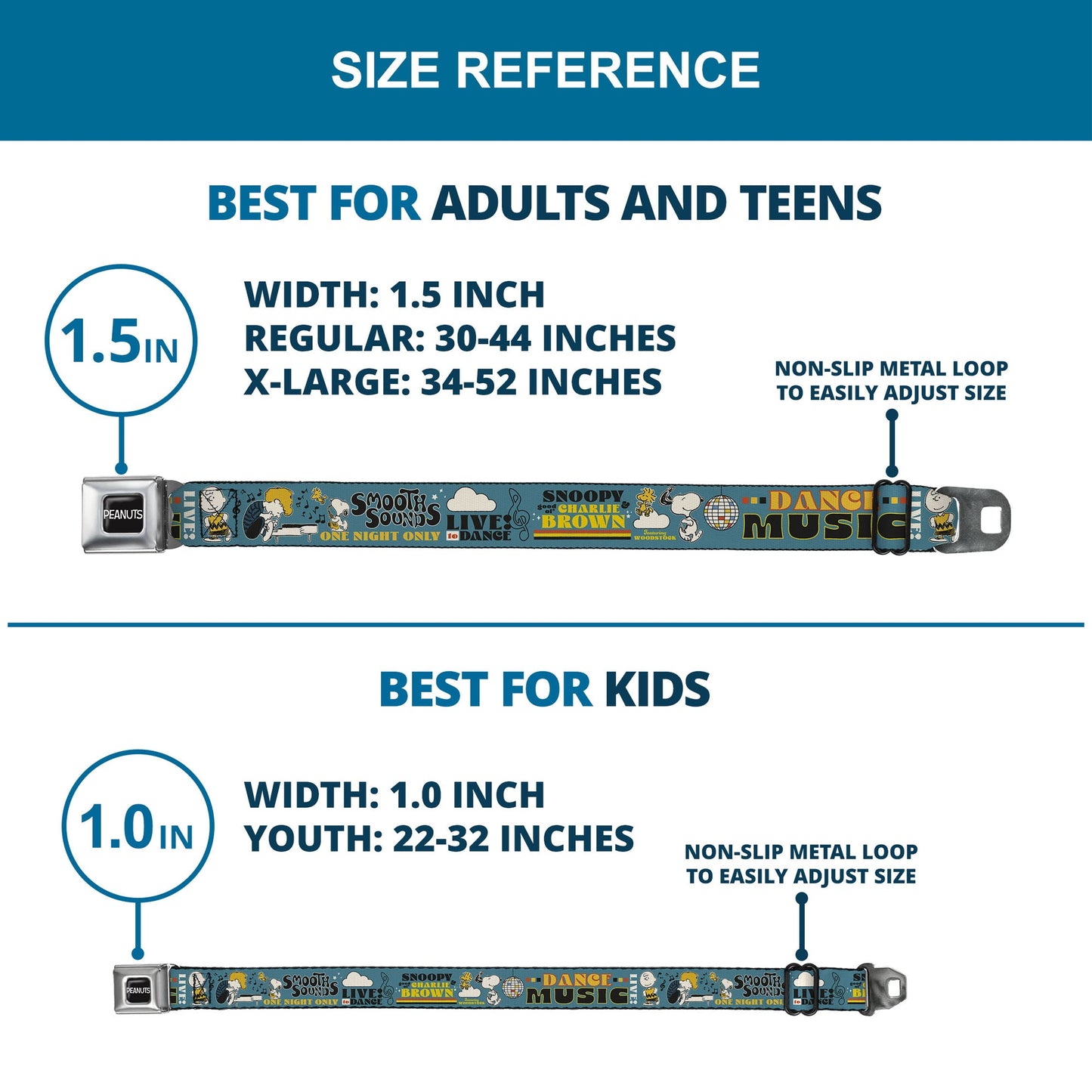 Peanuts Gang Dance Music Seatbelt Belt with Colorful Webbing