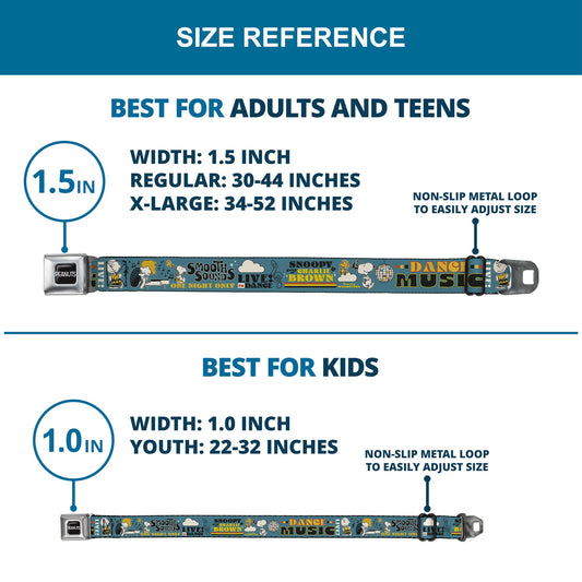 Peanuts Gang Dance Music Seatbelt Belt with Colorful Webbing-7