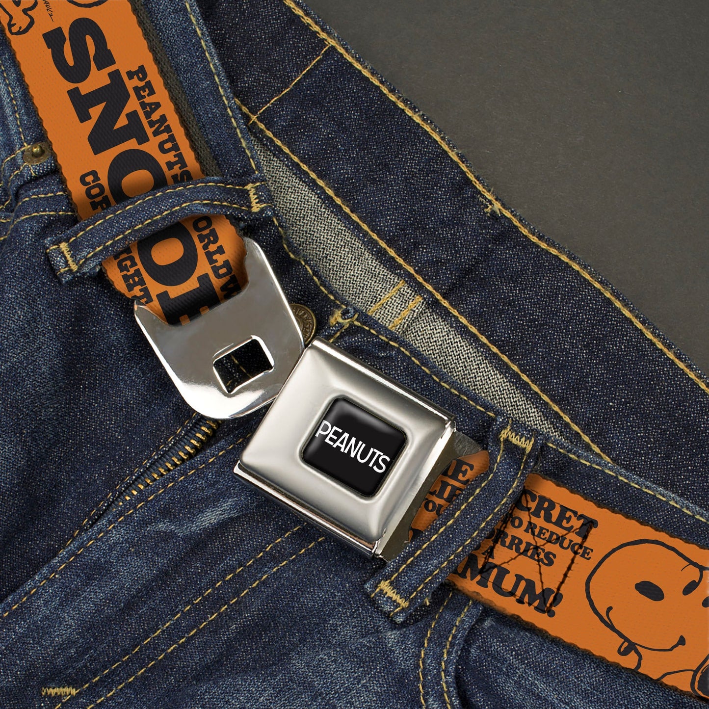 PEANUTS Seatbelt Belt: Snoopy Poses & Logo Collage