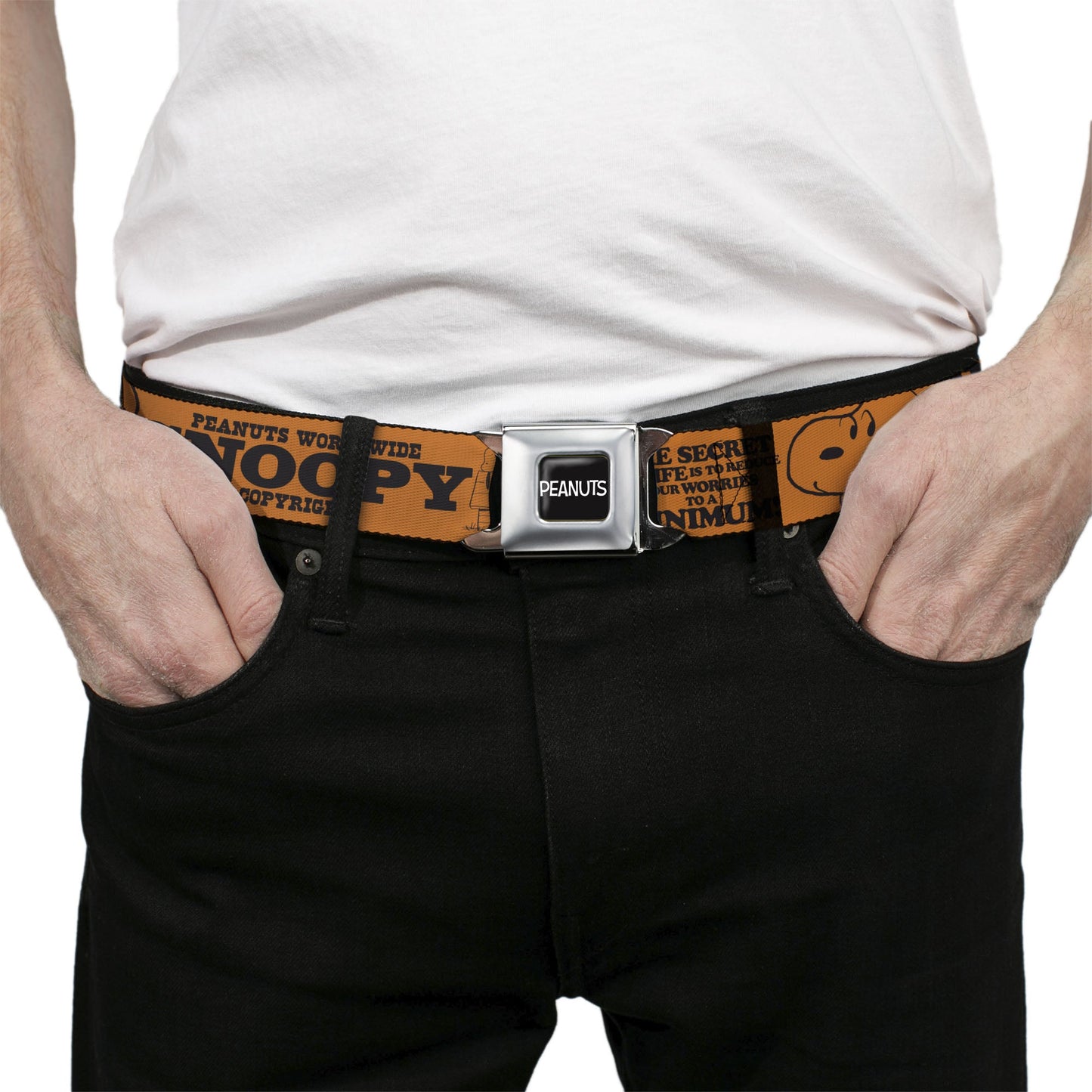 PEANUTS Seatbelt Belt: Snoopy Poses & Logo Collage