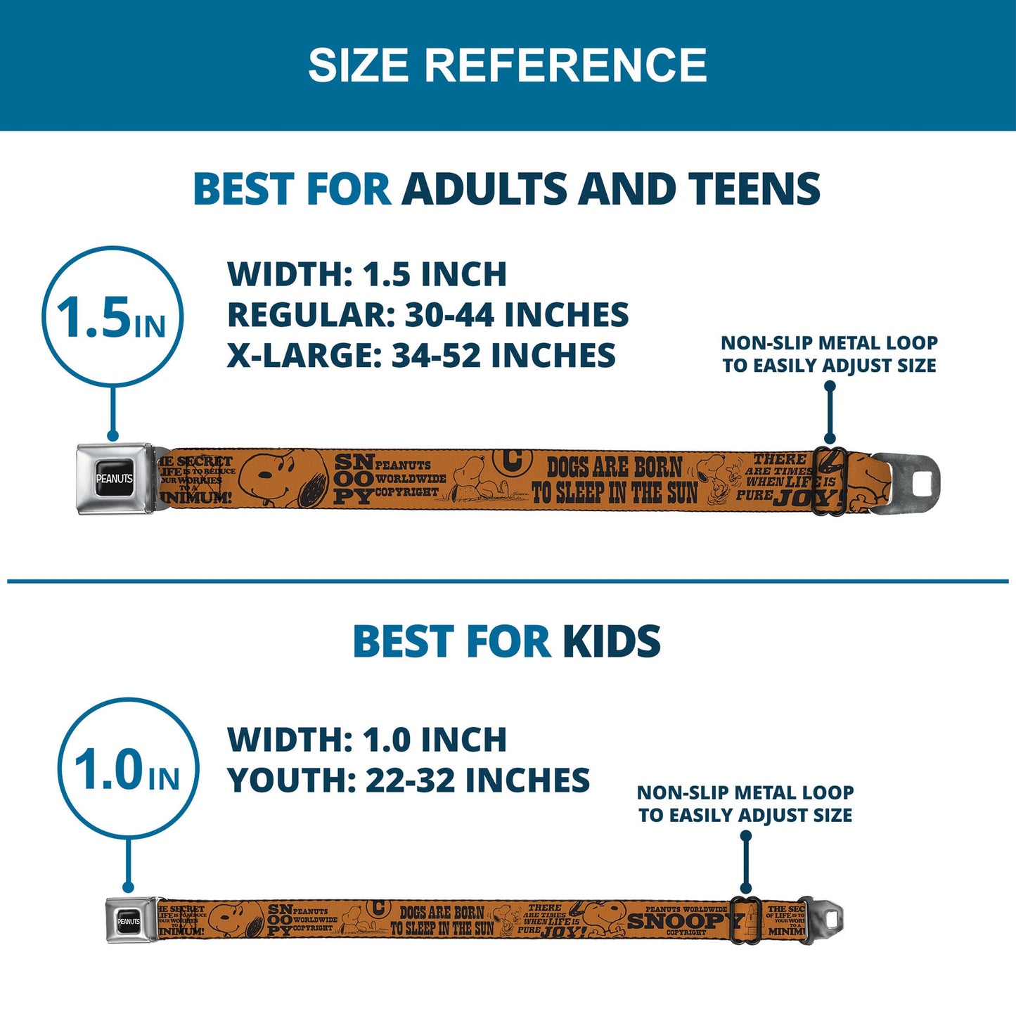 PEANUTS Seatbelt Belt: Snoopy Poses & Logo Collage