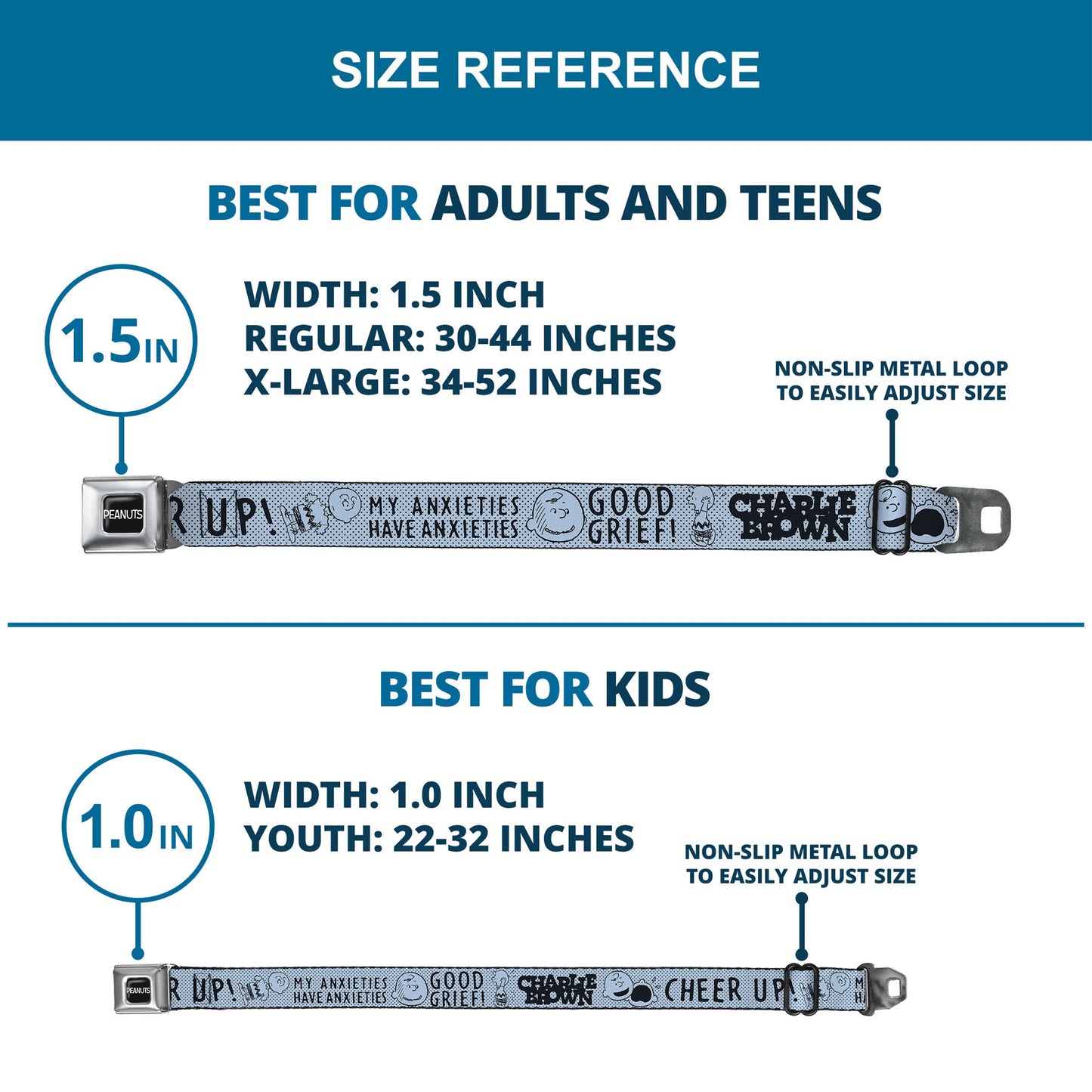 Peanuts Seatbelt Belt: Charlie Brown Poses & Quotes