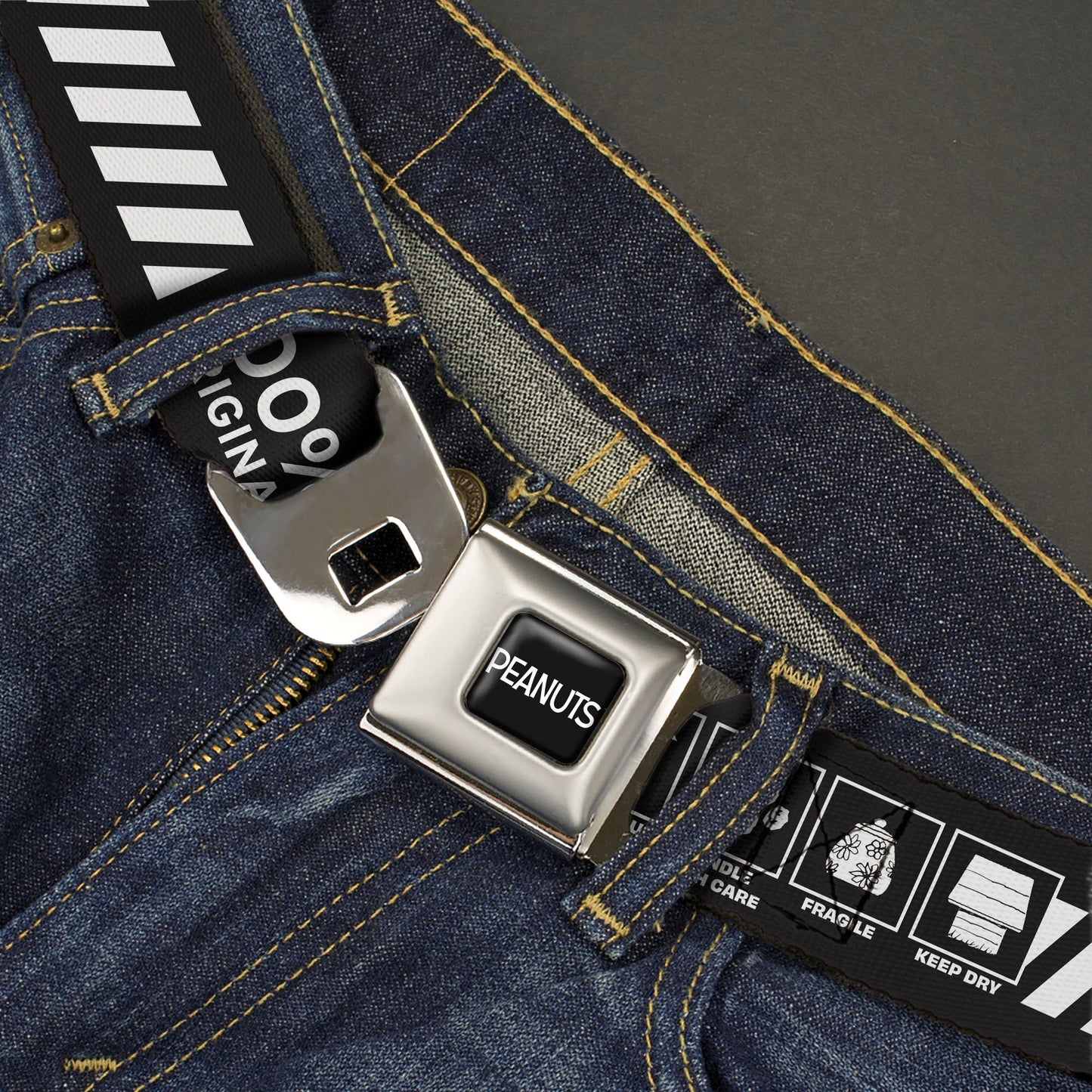 Peanuts Seatbelt Belt: Title Logo Black/White Webbing
