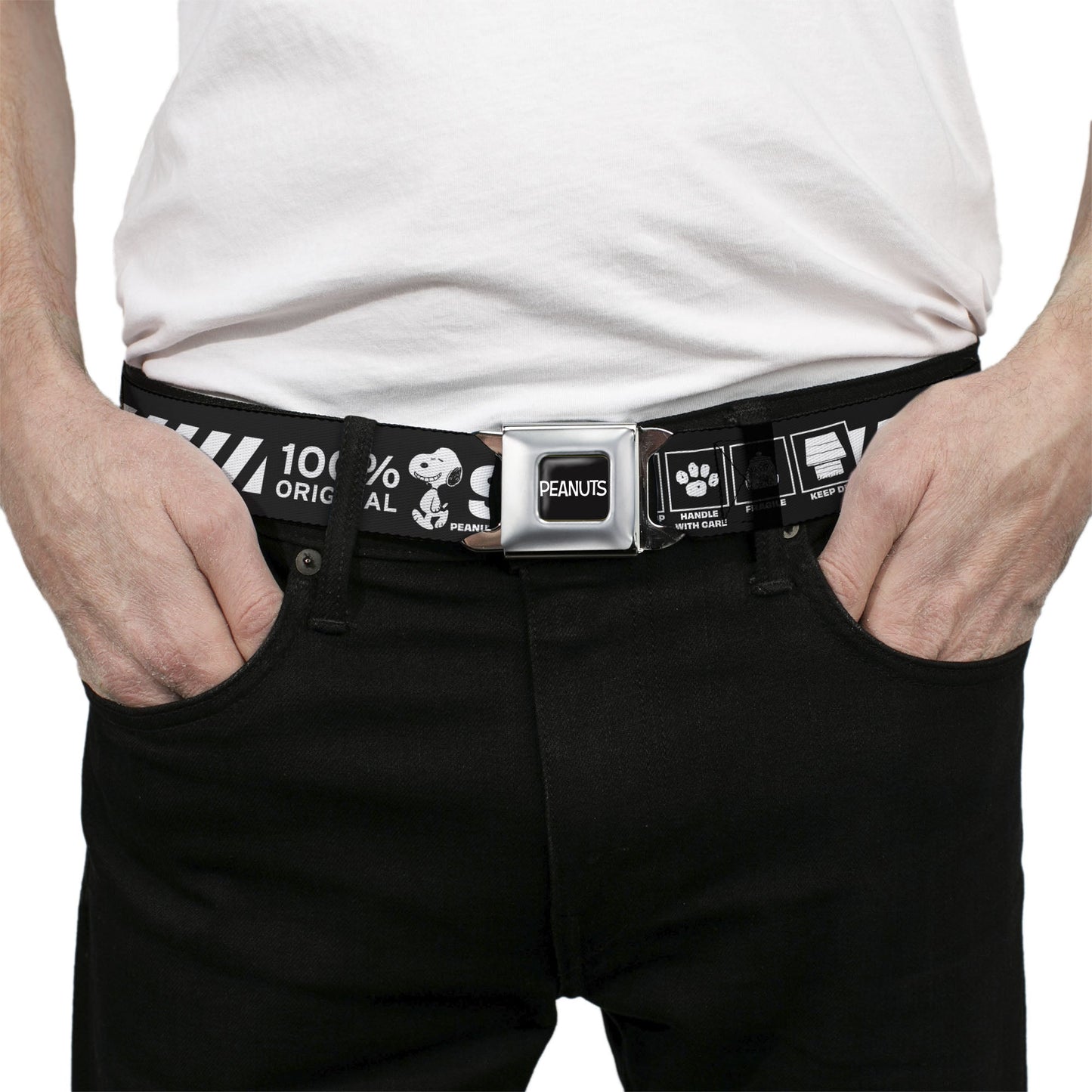 Peanuts Seatbelt Belt: Title Logo Black/White Webbing