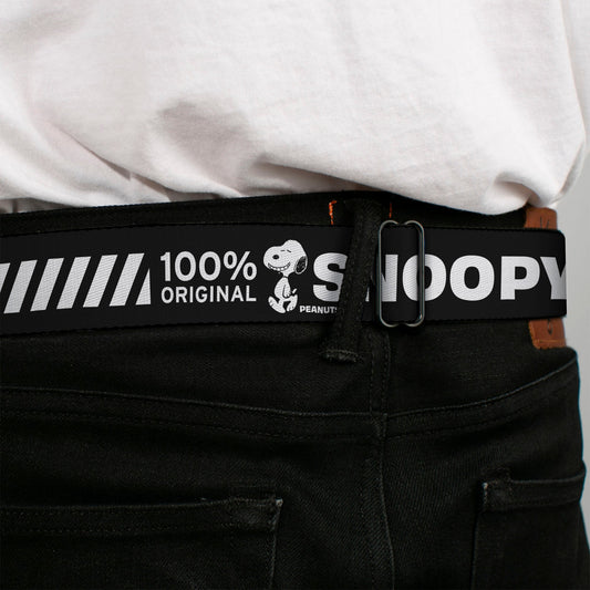 Peanuts Seatbelt Belt: Title Logo Black/White Webbing-3