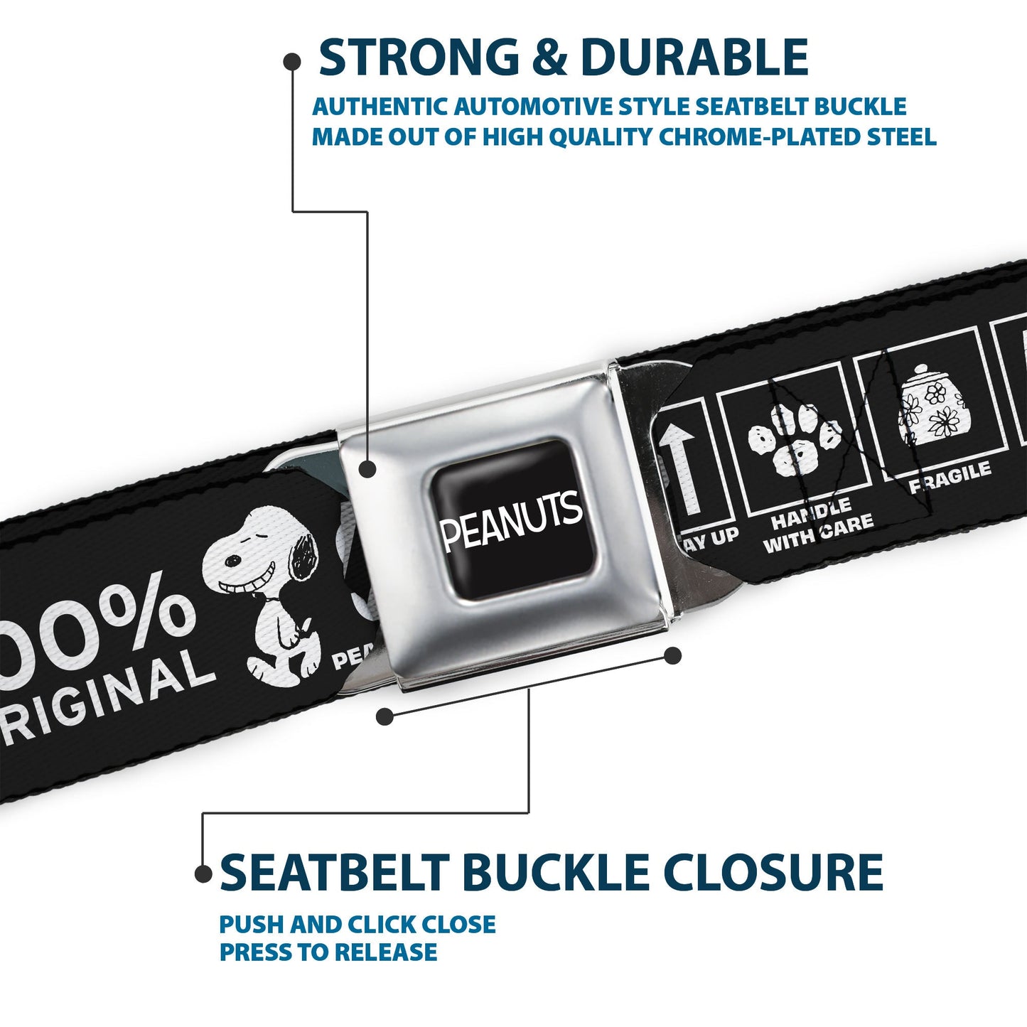 Peanuts Seatbelt Belt: Title Logo Black/White Webbing