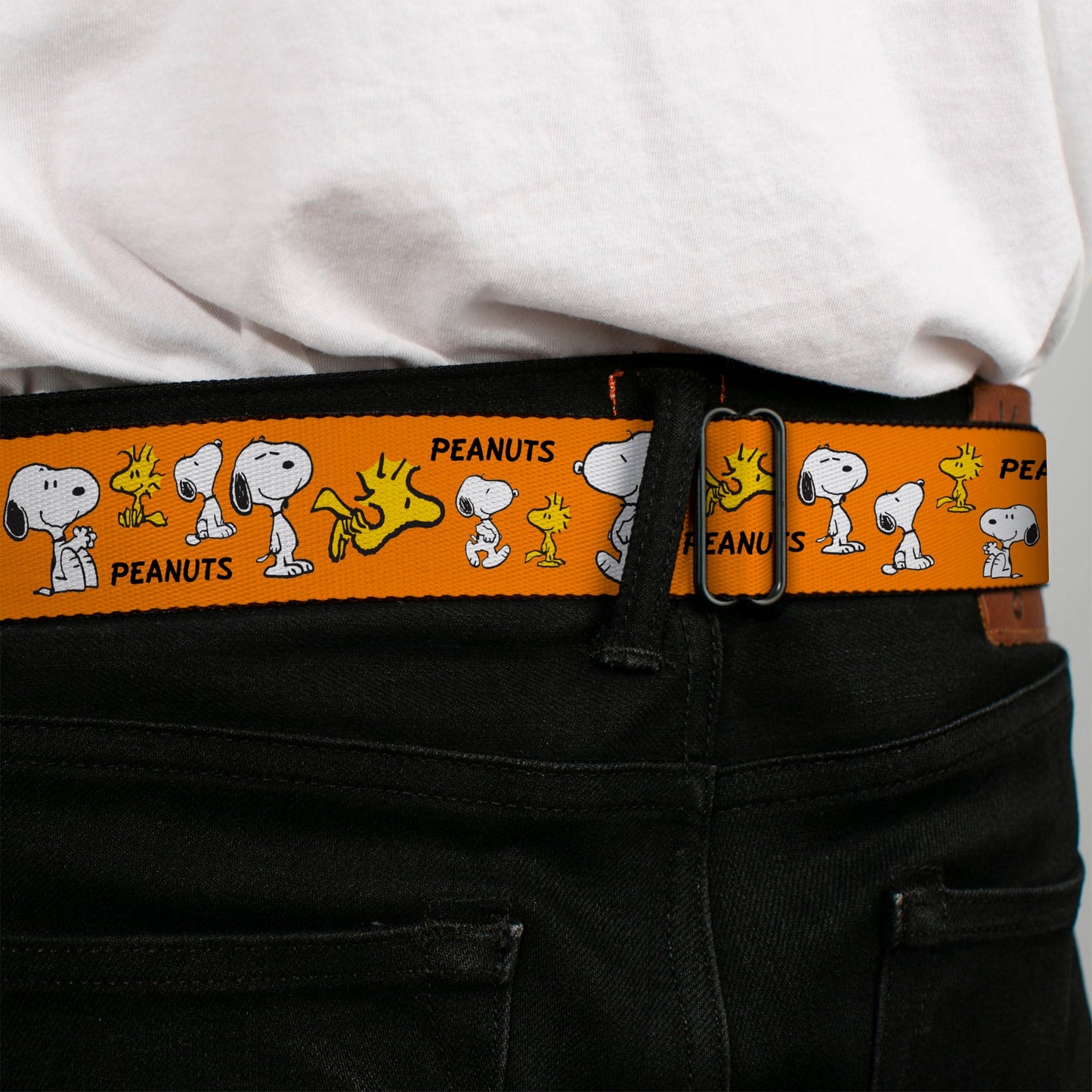 Peanuts Seatbelt Belt: Snoopy, Woodstock & Logo Orange Design
