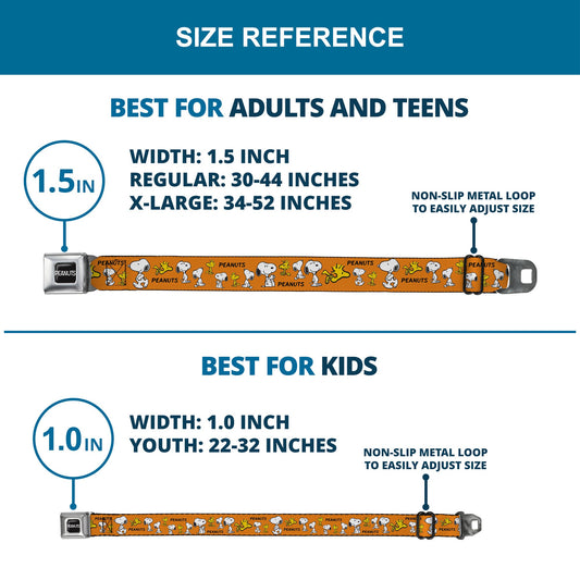 Peanuts Seatbelt Belt: Snoopy, Woodstock & Logo Orange Design-7