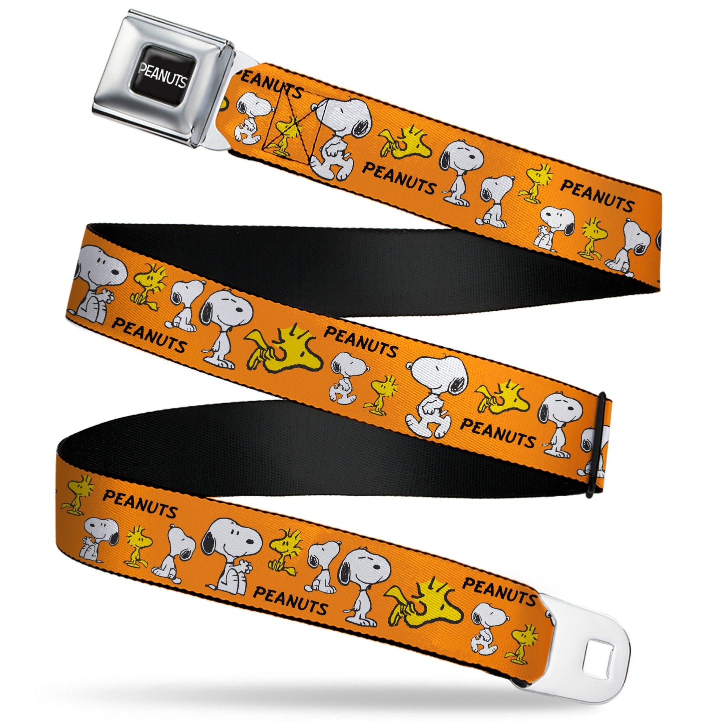 Peanuts Seatbelt Belt: Snoopy, Woodstock & Logo Orange Design