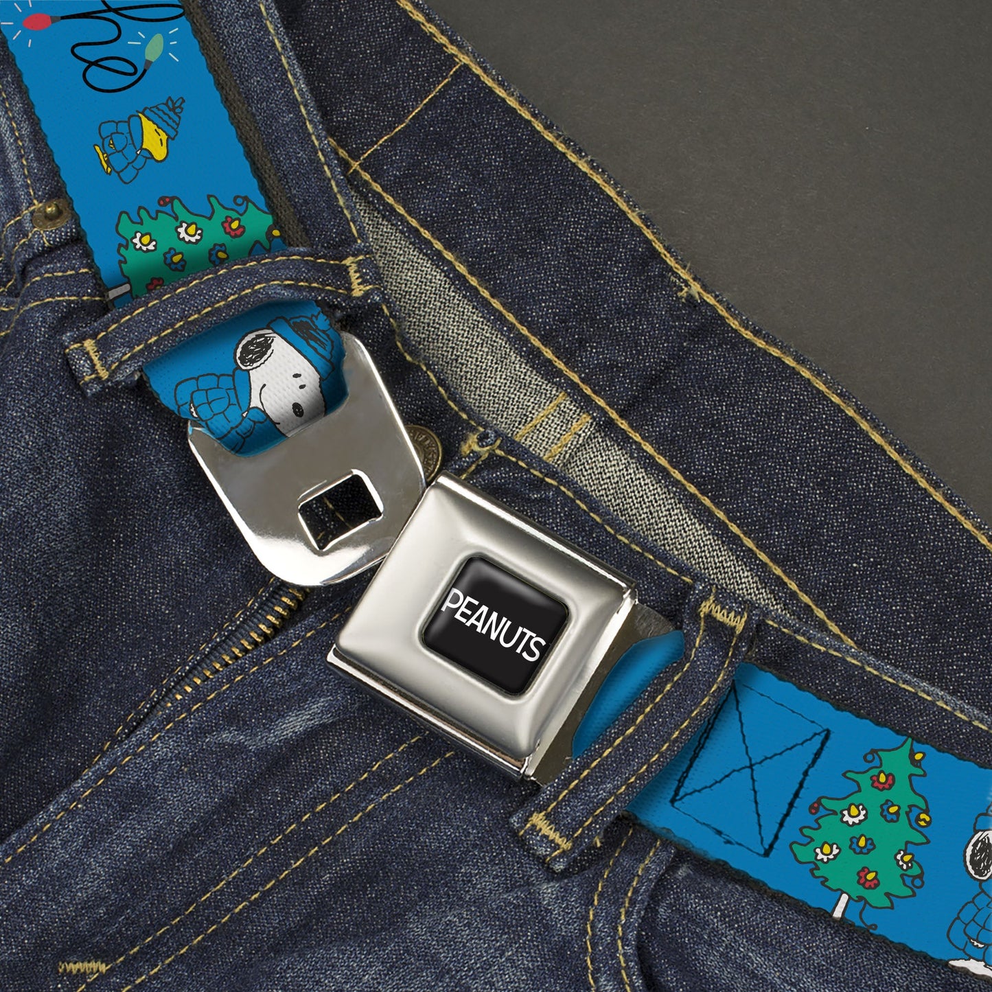 Peanuts Snoopy & Woodstock Holiday Seatbelt Belt - Blue/Black