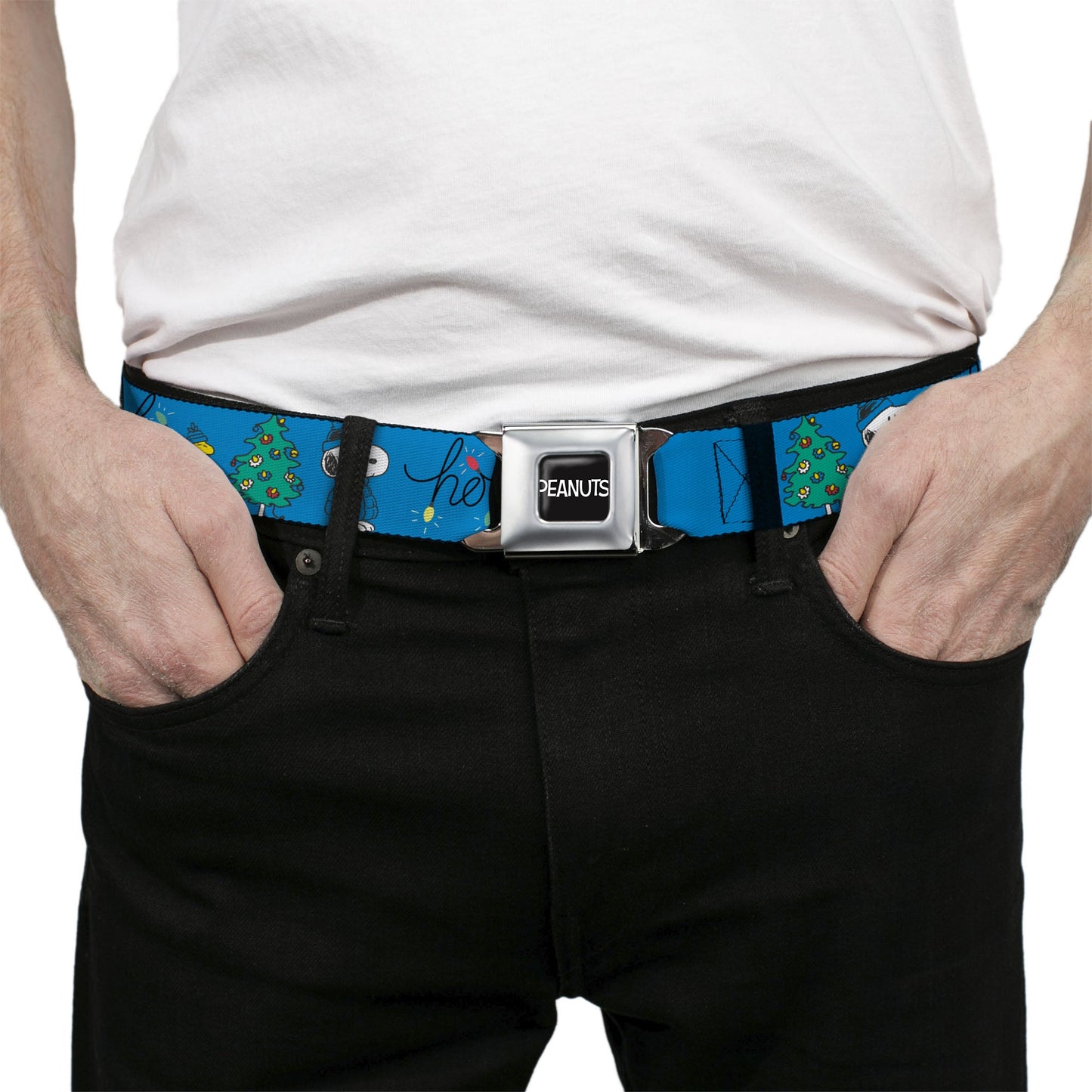 Peanuts Snoopy & Woodstock Holiday Seatbelt Belt - Blue/Black