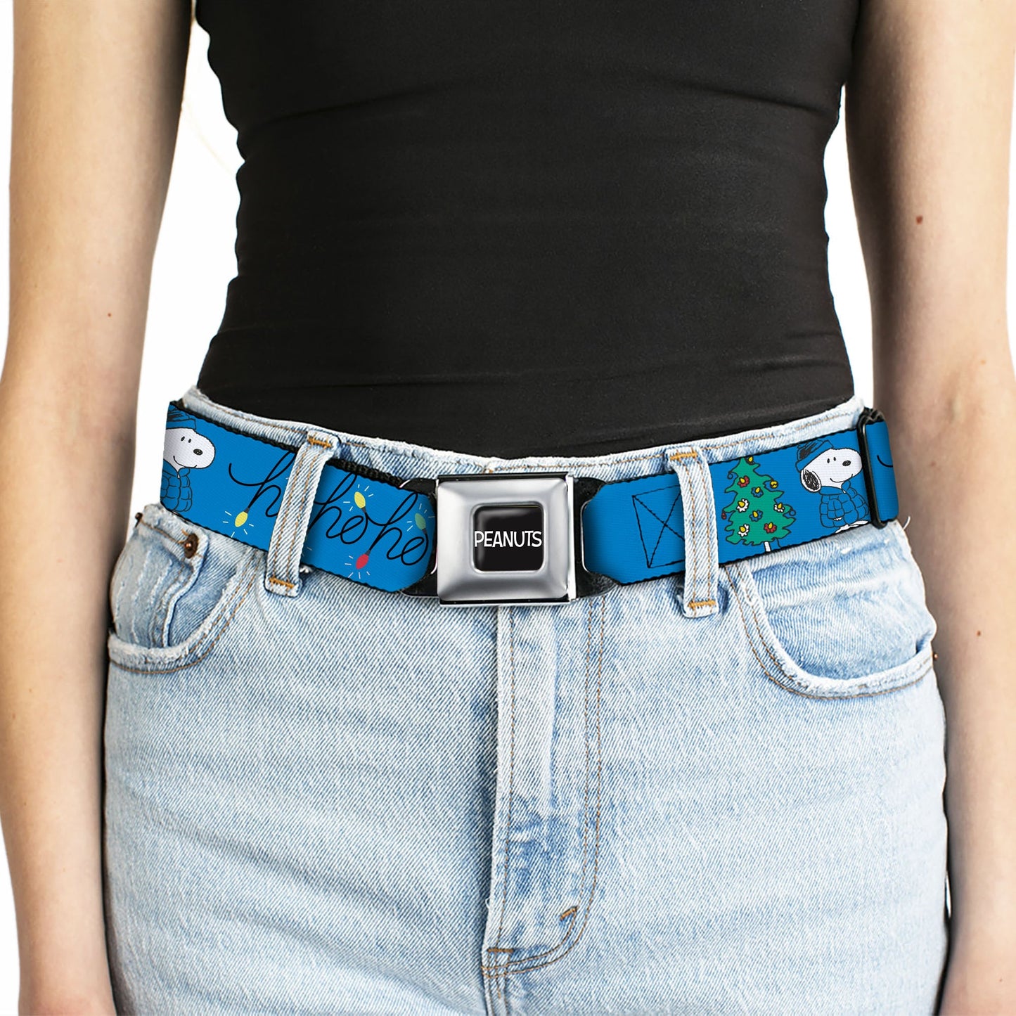 Peanuts Snoopy & Woodstock Holiday Seatbelt Belt - Blue/Black