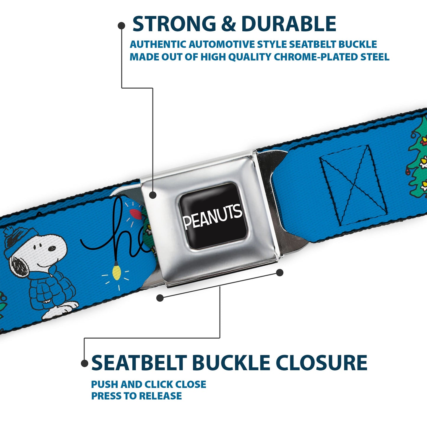 Peanuts Snoopy & Woodstock Holiday Seatbelt Belt - Blue/Black