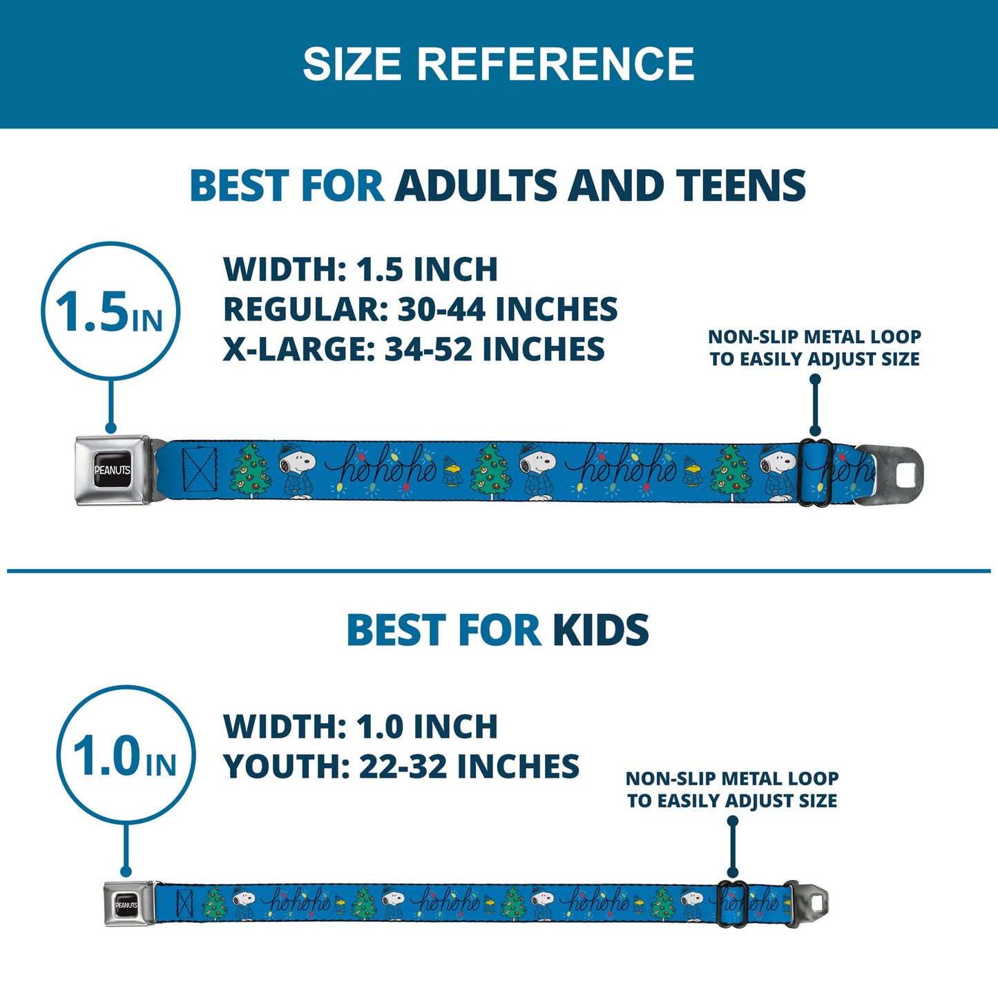Peanuts Snoopy & Woodstock Holiday Seatbelt Belt - Blue/Black