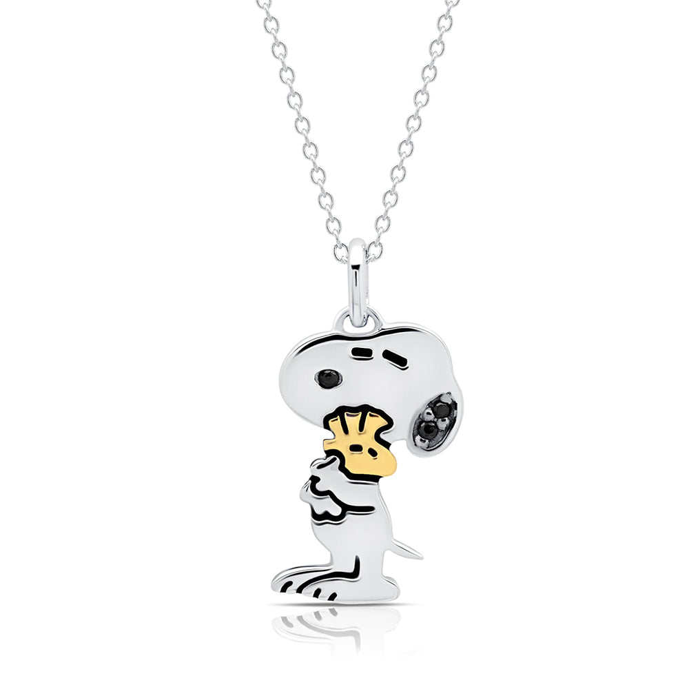 Peanuts Snoopy & Woodstock Sterling Silver Necklace Finished in Pure Platinum