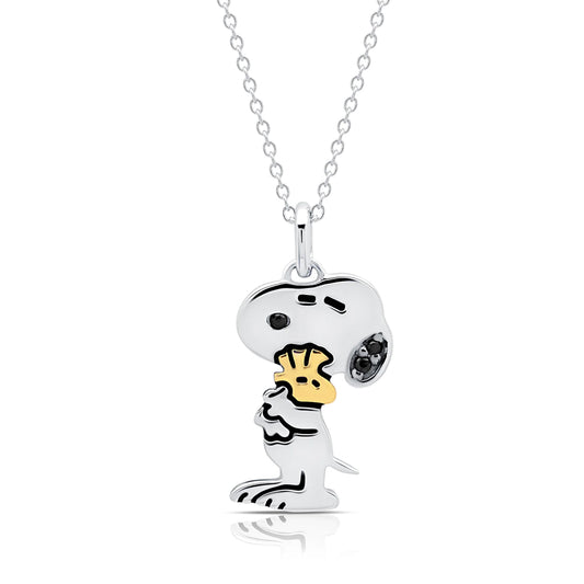 Peanuts Snoopy & Woodstock Sterling Silver Necklace Finished in Pure Platinum-0