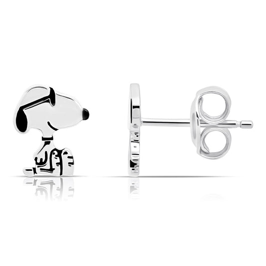 Peanuts Snoopy Sterling Silver Stud Earrings Finished in Pure Platinum-1