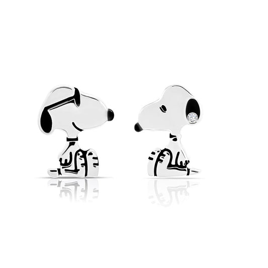 Peanuts Snoopy Sterling Silver Stud Earrings Finished in Pure Platinum