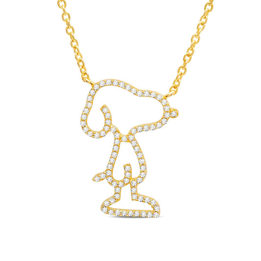 Peanuts Snoopy Pave Silhouette Sterling Silver Necklace Finished in 18kt Yellow Gold-0