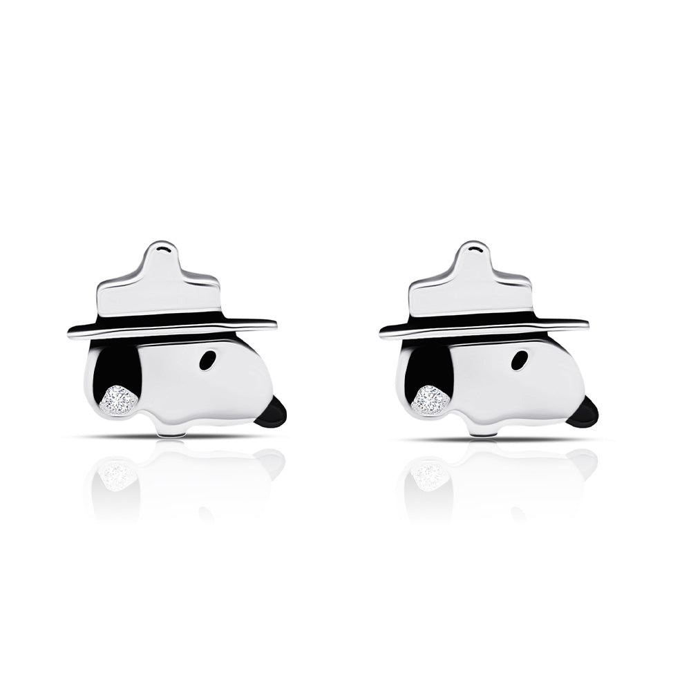 Peanuts Snoopy & Woodstock Sterling Silver Stud Earrings Set Finished in Pure Platinum