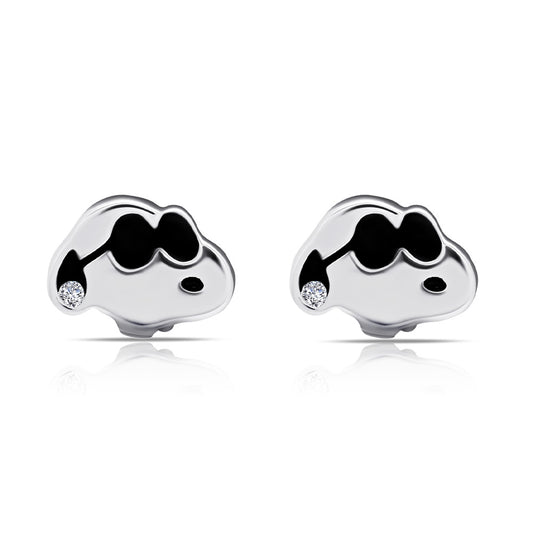 Peanuts Snoopy & Woodstock Sterling Silver Stud Earrings Set Finished in Pure Platinum-3